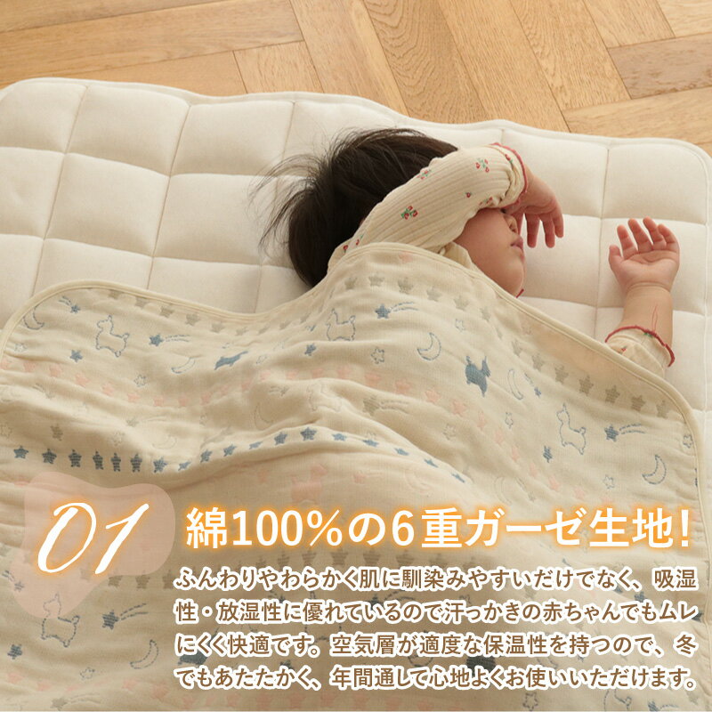 【ふるさと納税】Rody nino nino ふんわりやわらか 6重ガーゼケット / 綿100％ 肌に優しい 70×100 お昼寝 おくるみ 日本製 ガーゼ セット 出産祝い 出産準備 プレゼント サムネイル3