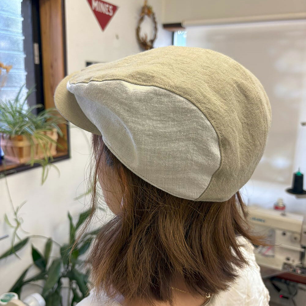 【ふるさと納税】 選べる サイズ カラー 麻素材 ハンチング 帽子 （ベージュ × オフホワイト）（ロイヤルブルー × ネイビー）（ターコイズブルー × ブラウン）（レンガ × カーキ）（ストロベリー × ブラック）ハット 京都 長岡京 手づくり ベルギーリネン ハンティング サムネイル3