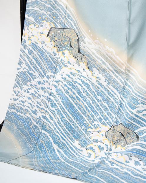 【ふるさと納税】【池内友禅】手描友禅染 色留袖（岩に流水文） | 京都市 京都 京友禅 友禅 お仕立て 着物 ギフト プレゼント 贈答 贈り物 お祝い 内祝い ご自宅用 ご家庭用 サムネイル3