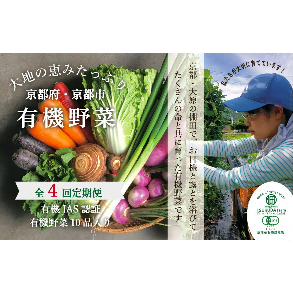 ◆全4回定期便◆【つくだ農園】《有機JAS認証 有機野菜10品入り》京都の棚田大原で心を込めて大切に露地栽培された大地の恵みたっぷりの有機野菜!［ 京都 有機野菜 定期便 セット 人気 おすすめ 有機栽培 詰め合わせ 産地直送 新鮮 送料無料 ふるさと納税 ］