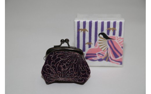 【西陣活性化を応援！】西陣織がま口（紫（花））│京都市 京都 西陣織 ポーチ 小物入れ ギフト 贈答