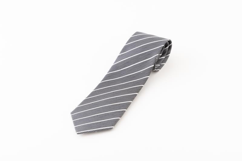 【西陣活性化を応援！】シルク100％西陣織ネクタイ（ストライプ白ライン・グレー）│京都市 京都 西陣織 ネクタイ ギフト 贈答