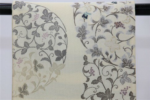 【ふるさと納税】【西陣活性化を応援！】西陣織袋帯（紹巴　半円唐草献上　クリーム）│京都市 京都 西陣織 着物 帯 ギフト 贈答 誕生日 成人式 サムネイル2