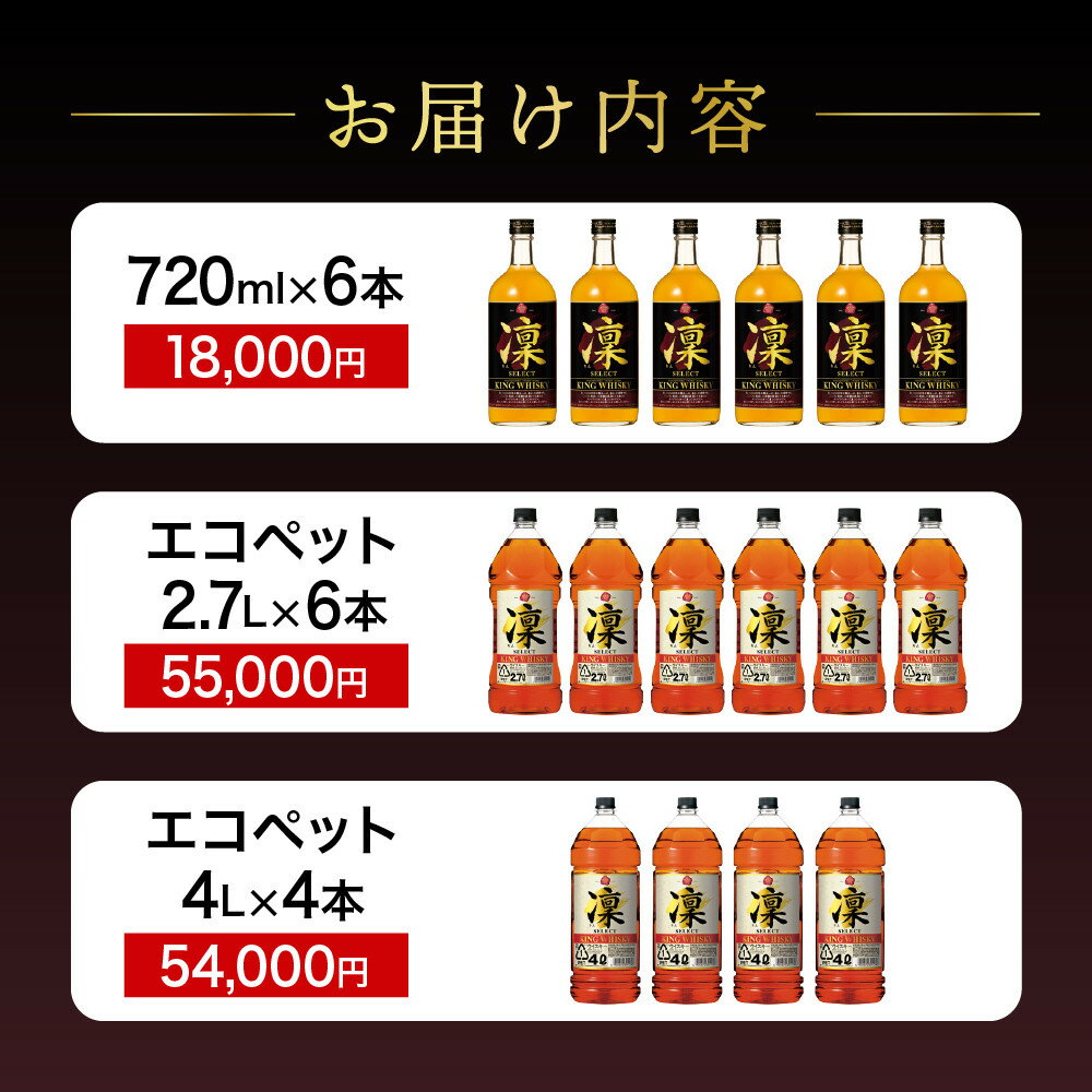 【ふるさと納税】【宝酒造】キングウイスキー「凜」〈セレクト〉720ml・2.7L・4L | 京都 タカラ ウイスキー 4.3L～16L 人気 おすすめ お酒 リン りん ハイボール カクテル 晩酌 日常使い ご自宅用 ギフト プレゼント お取り寄せ 通販 送料無料 ふるさと納税 アルコール37％ - 画像2