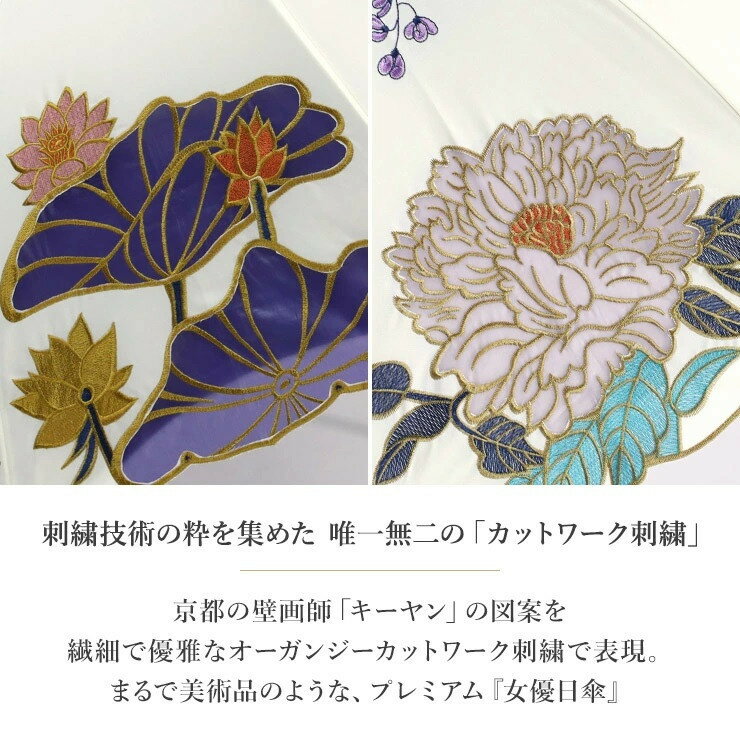 【ふるさと納税】【シノワズリーモダン京都】Ki-yanオーガンジーカットワーク刺繍かわず張りショート折りたたみ日傘［ 京都 日傘 ブランド 女優日傘 完全遮光 晴雨兼用 カットワーク刺繍 おしゃれ 軽量 人気 おすすめ ギフト 通販 送料無料 ふるさと納税 ］ サムネイル2