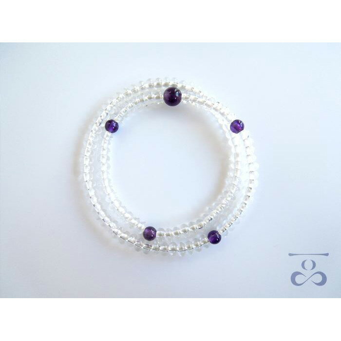 【京都 安田念珠店】 ≪一品（ひとしな）シリーズ≫ 水晶108玉ブレス紫水晶仕立 | 配送不可：離島・諸島