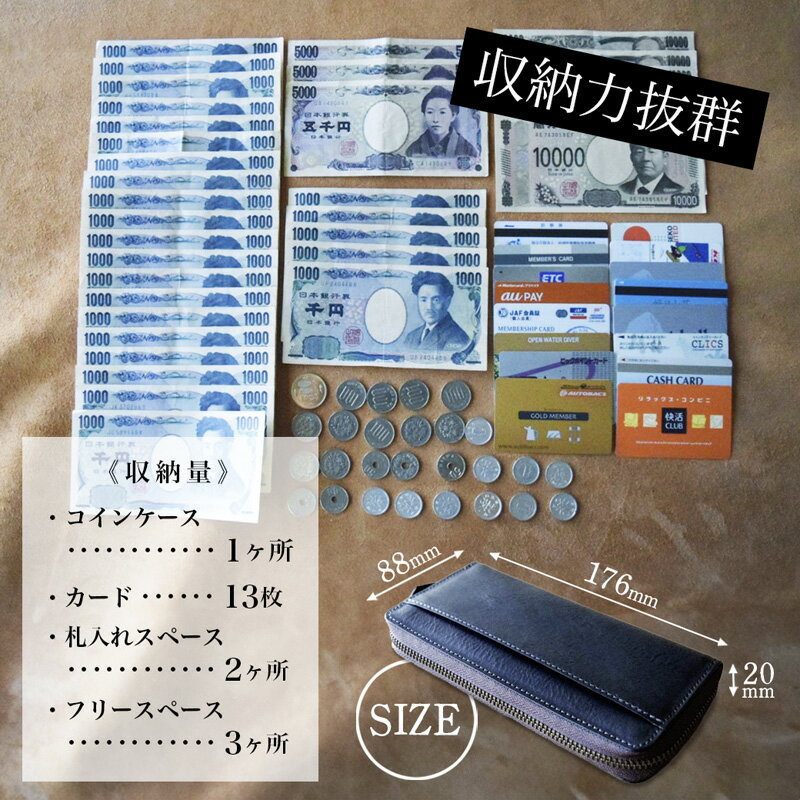 【ふるさと納税】≪全3色≫ ラウンド本革長財布 （ ブラック / タバコ / コニャック ）【 イタリアンレザー ミネルバボックス ブッテーロ 長財布 さいふ 財布 レザー イタリア革 レザーウォレット ラウンド長財布 本革長財布 プレゼント 贈り物 記念 革財布 京都 綾部 】 サムネイル2