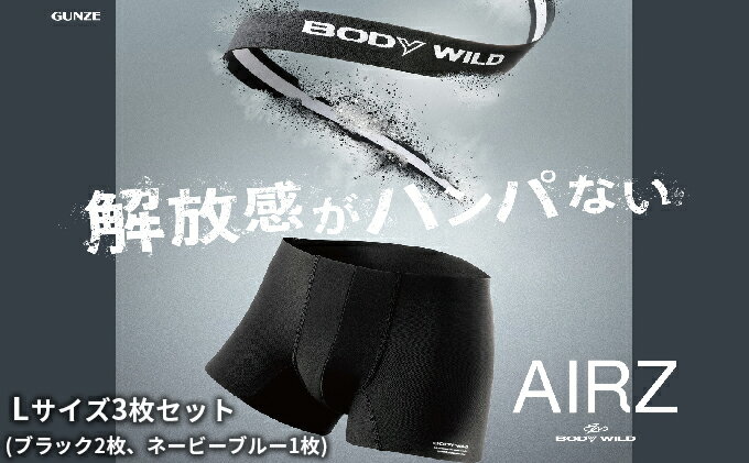 【ふるさと納税】BODYWILD AIRZ ボクサーパンツ Lサイズ 3枚セット ブラック2枚 ネービーブルー1枚 ファッション 服 下着 グンゼ GUNZE L ボクサー パンツ　お届け：商品のお届けまで最長3ヶ月～4ヶ月 サムネイル2