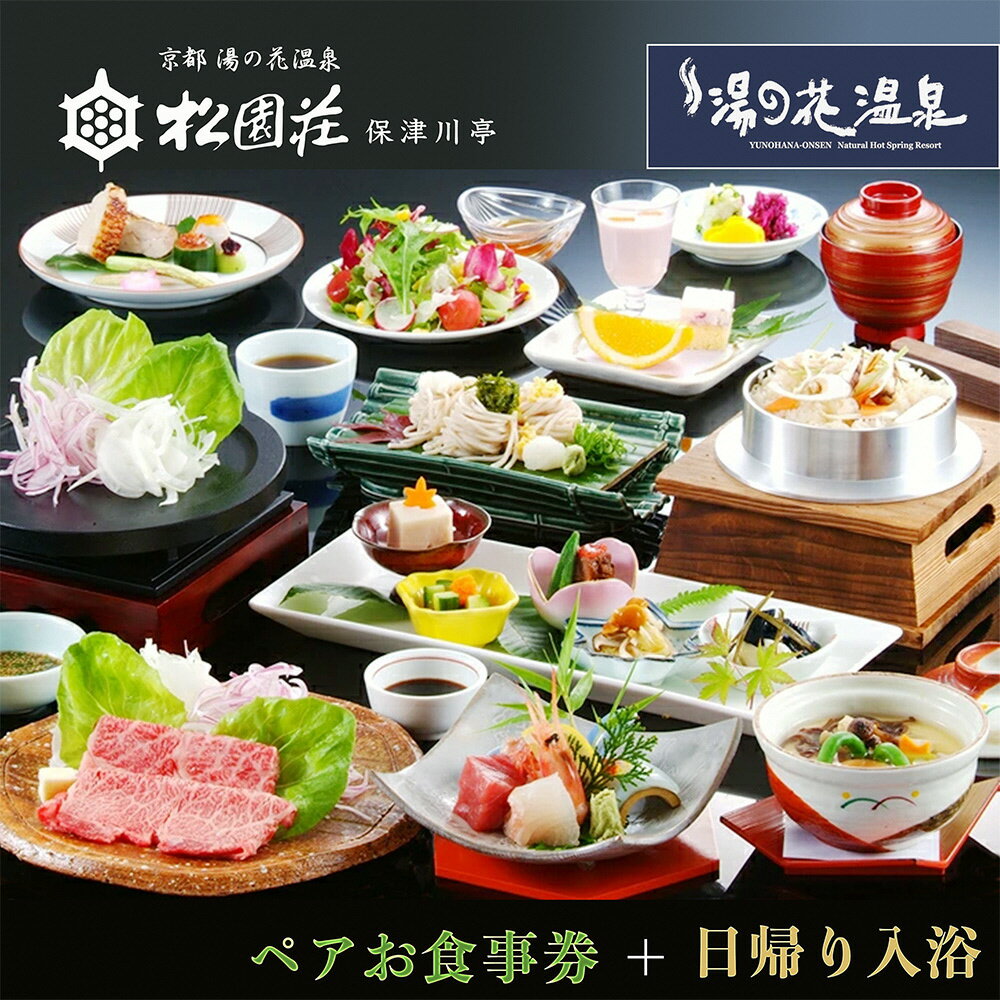 京都 湯の花温泉 松園荘保津川亭 ペア 食事券 日帰り 入浴付き≪京都 旅行 温泉 旅館 ホテル 観光 トラベル チケット クーポン 旅行券≫☆月間MVPふるさと納税賞 第1号（2020年10月）・SDGs未来都市亀岡