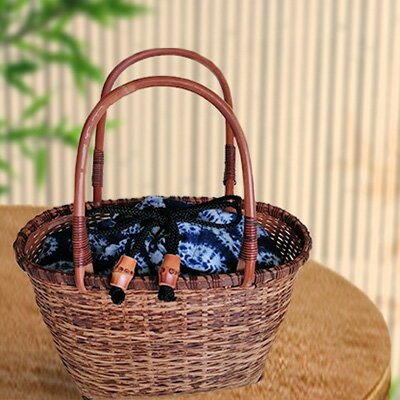 限定 1個 バッグ 竹製 シリーズ5 籐手 19×8×h19 (33) 巾着付き 竹バッグ かごバッグ ファッション カバン かばん 工芸品