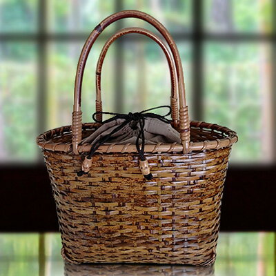 限定 1個 バッグ 竹製 シリーズ8 籐手 30×13×h23 (40) 巾着付き 竹バッグ かごバッグ ファッション カバン かばん 工芸品