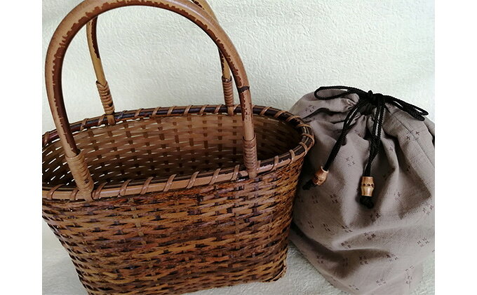 【ふるさと納税】限定 1個 バッグ 竹製 シリーズ8 籐手 30×13×h23 (40) 巾着付き 竹バッグ かごバッグ ファッション カバン かばん 工芸品 サムネイル3