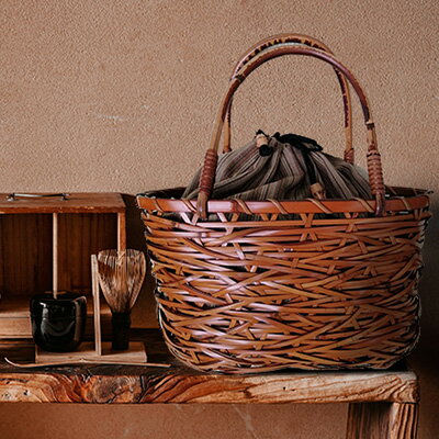 限定 1個 バッグ 竹製 シリーズ9 籐手 29×16×h18 (35) 巾着付き 竹バッグ かごバッグ ファッション カバン かばん 工芸品