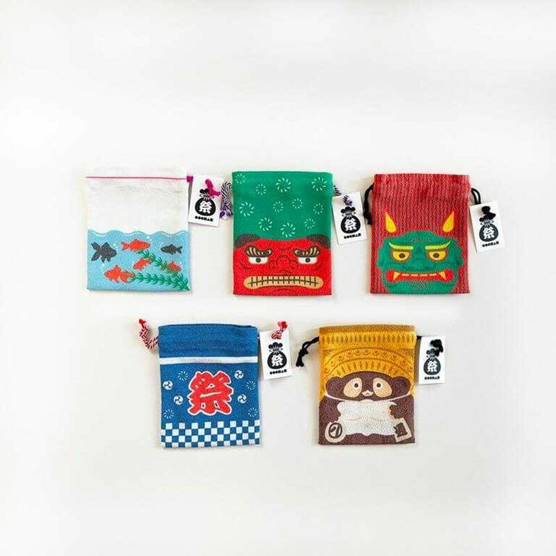 【ふるさと納税】丹後ちりめん 祭巾着 約17cm x 13cm ひょっとこおかめ だるま きつね ししまい とら おに はっぴ きんぎょ たぬき サムネイル3