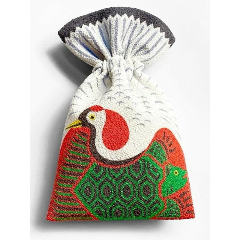 丹後ちりめん 祭巾着 サイズ：約22cm×13cm つるかめ しちふくじん