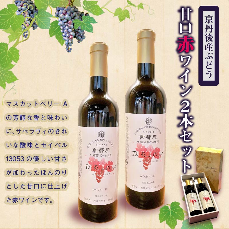 【天橋立ワイン】日本ワインコンクール受賞のワイナリーからお届け★京丹後産ぶどうを醸造した甘口の赤ワイン 720ml × 2本セット 天橋立ワイナリー 飲料 アルコール ワイン 赤ワイン 葡萄 ぶどう ブドウ セット 2本 贈り物 贈答 贈答用 ドイツ式 イタリアン