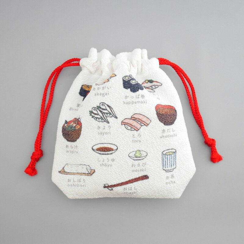 【ふるさと納税】丹後ちりめん　にほんご巾着 「sushi（寿司）」 「izakaya（居酒屋）」「yatai（屋台）」 「wagashi（和菓子）」 サイズ：約13.5cm×17.5cm サムネイル3