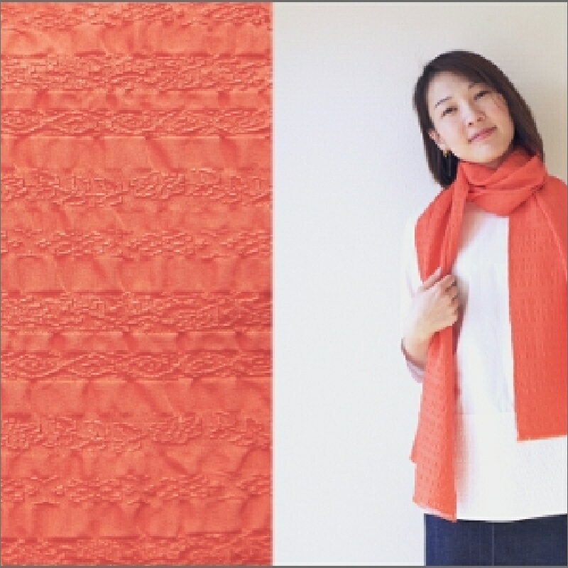 フィルタンゴ ストール【洗える丹後ちりめんのシルク】西洋更紗柄　コーラルオレンジ　ギフトにもおすすめ。 シルク 丹後ちりめん ファッション 洗える 贈り物 記念日 ギフト プレゼント ふるさと納税 ストール