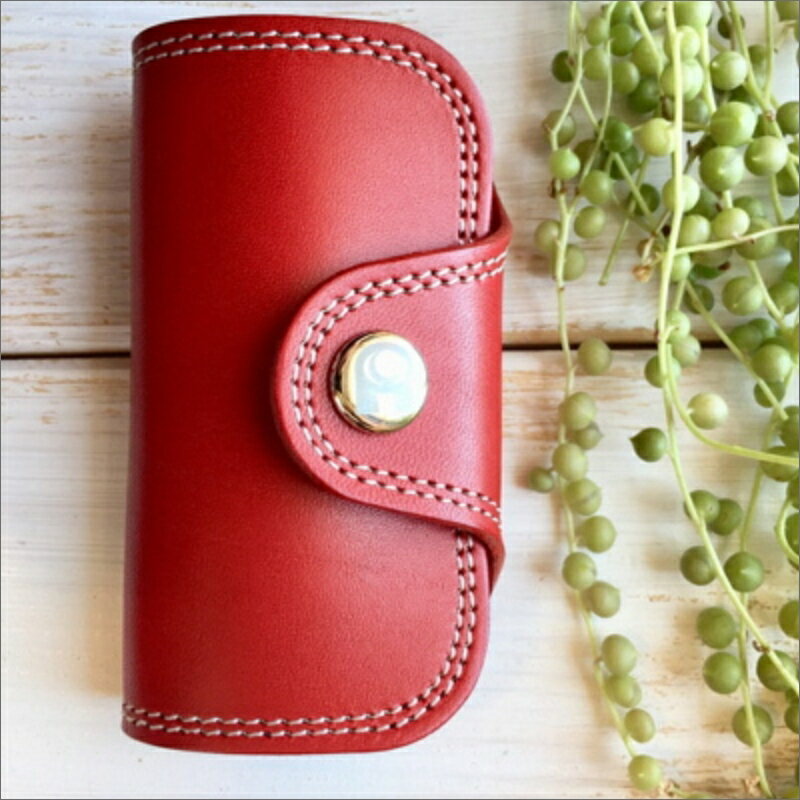 Rキーケース（レッド）　革 レザー れざー 牛革 キーケース 本革 革小物 革製品 おしゃれ オシャレ お洒落 シンプル ギフト プレゼント お祝い 送料無料 メンズ小物 レディース 小物 鍵ケース シンプル