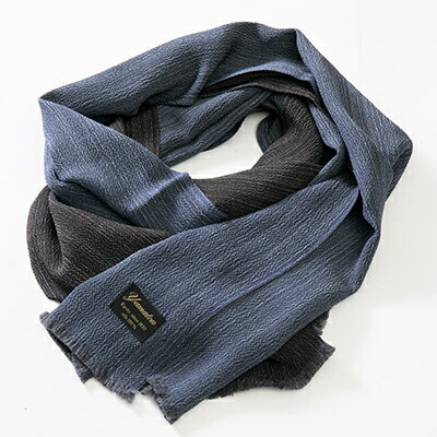 【ふるさと納税】正絹縮緬マフラー(紺/濃いグレー)【1104290】 サムネイル2