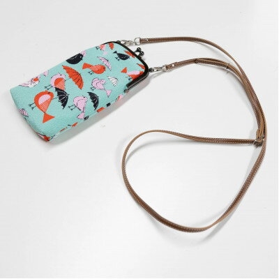 がま口ショルダー(コトリ柄グリーン)　一色ちりめん　京都与謝野町より　【高島屋選定品】【1569325】