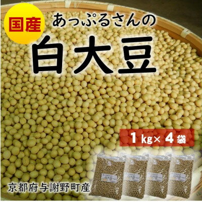 あっぷるさんの白大豆　京都府与謝野町の肥沃な大地で育った国産大豆　1kg×4袋【1625560】