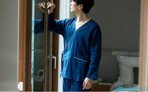 【ふるさと納税】藤巻百貨店×角野晒染 和晒ガーゼパジャマ 作務衣タイプ（ネイビー・L） サムネイル2