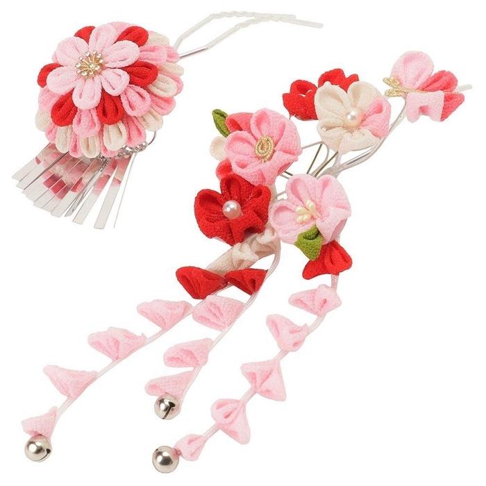 【ふるさと納税】ふっくら、はんなり七五三つまみ細工かんざし（赤・ピンク） サムネイル2