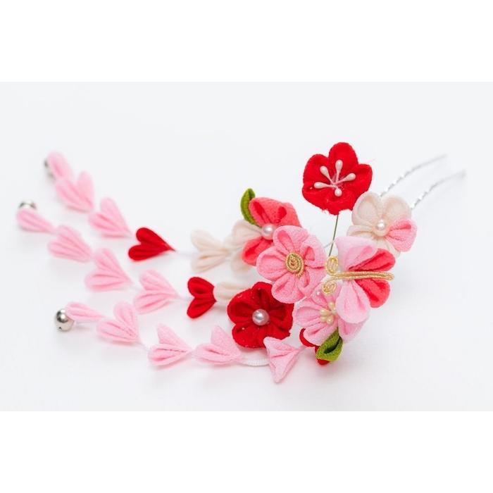 【ふるさと納税】ふっくら、はんなり七五三つまみ細工かんざし（赤・ピンク） サムネイル3