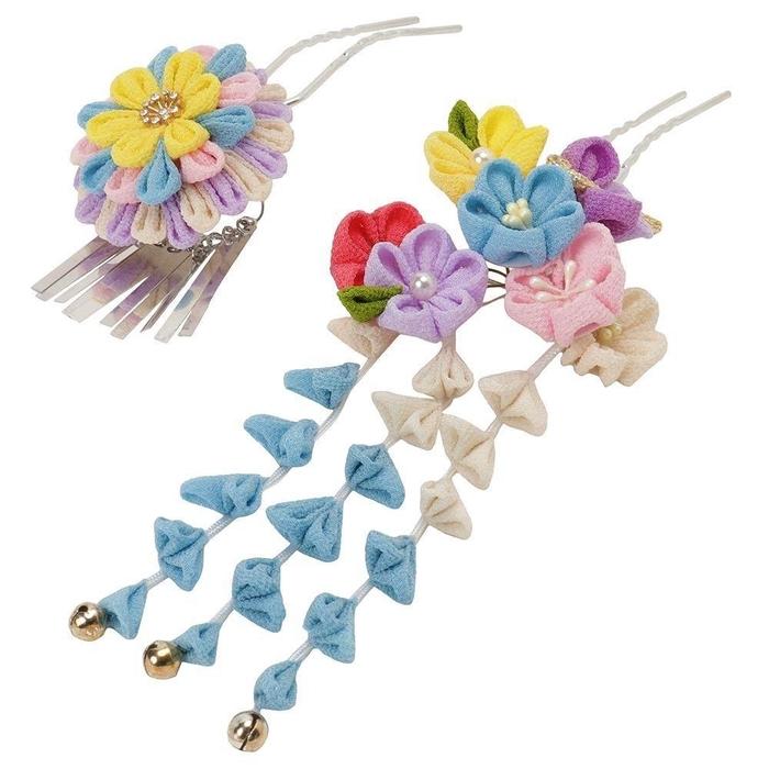 【ふるさと納税】ふっくら、はんなり七五三つまみ細工かんざし（青・黄） サムネイル2