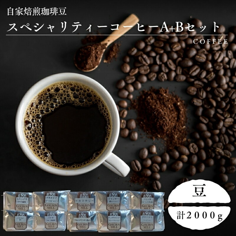 【ふるさと納税】 自家焙煎珈琲豆スペシャリティーコーヒーA＋Bセット（合計2000g）【豆でお届け】 / コーヒー コーヒー豆 自家焙煎 2kg 大容量 10袋 セット 詰め合わせ 飲み比べ