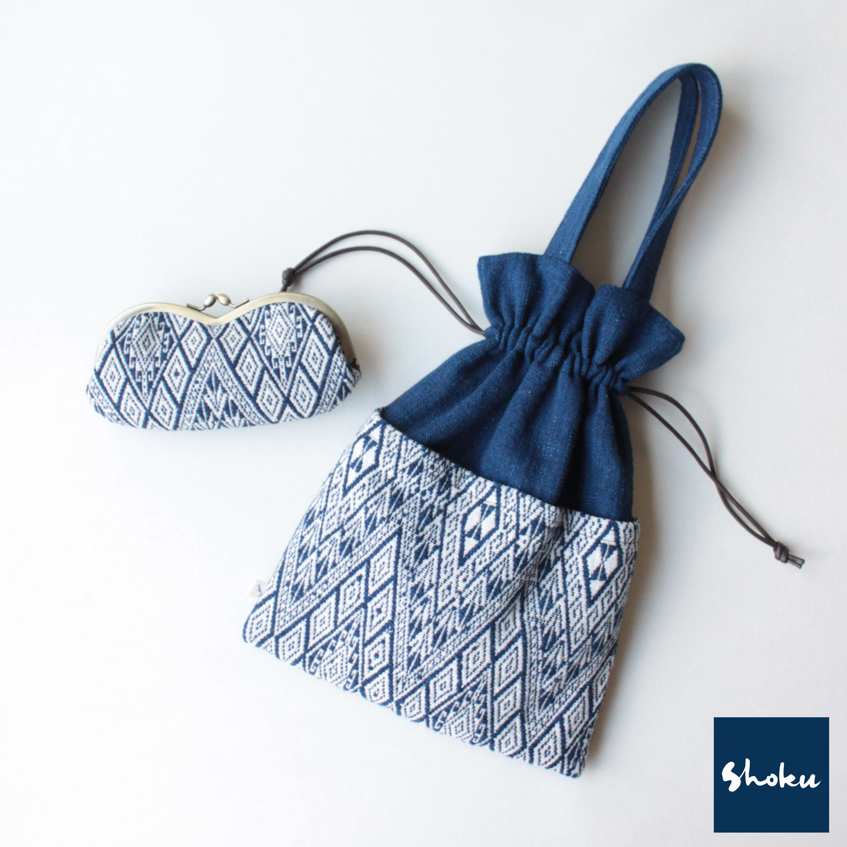 【ふるさと納税】手織りの布の巾着バッグとめがねがま口