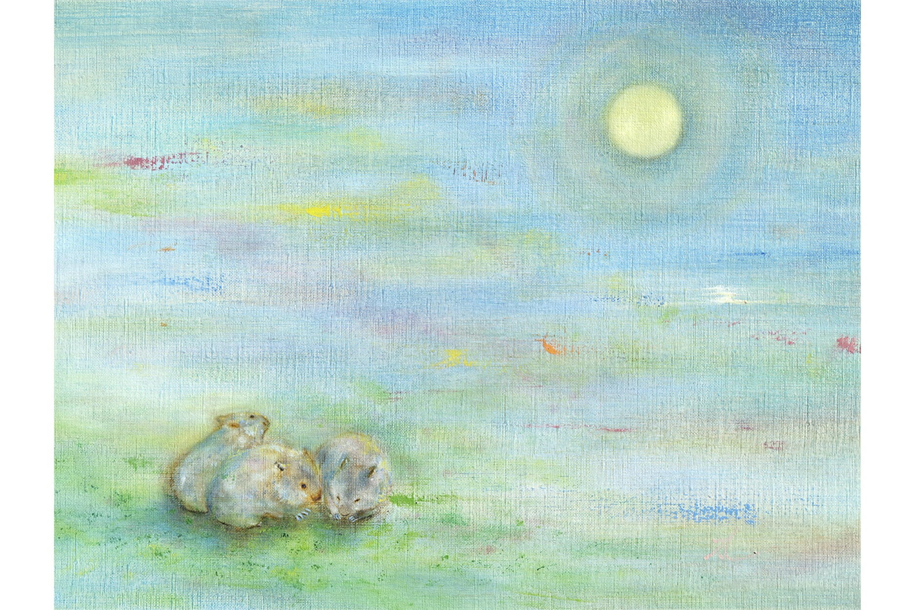 【ふるさと納税】ウォンバット絵画 『それぞれのお月見』【ジクレー版画】額付き サムネイル2