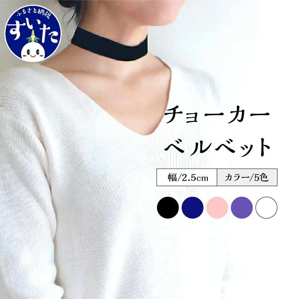 チョーカー ベルベット 2.5cm幅 選べるカラー 全5種類 ブラック ネイビー ペールピンク パープル ホワイト Mサイズ 35cm 〜 39.5cm ファッション モード アクセント 送料無料 大阪府 吹田市