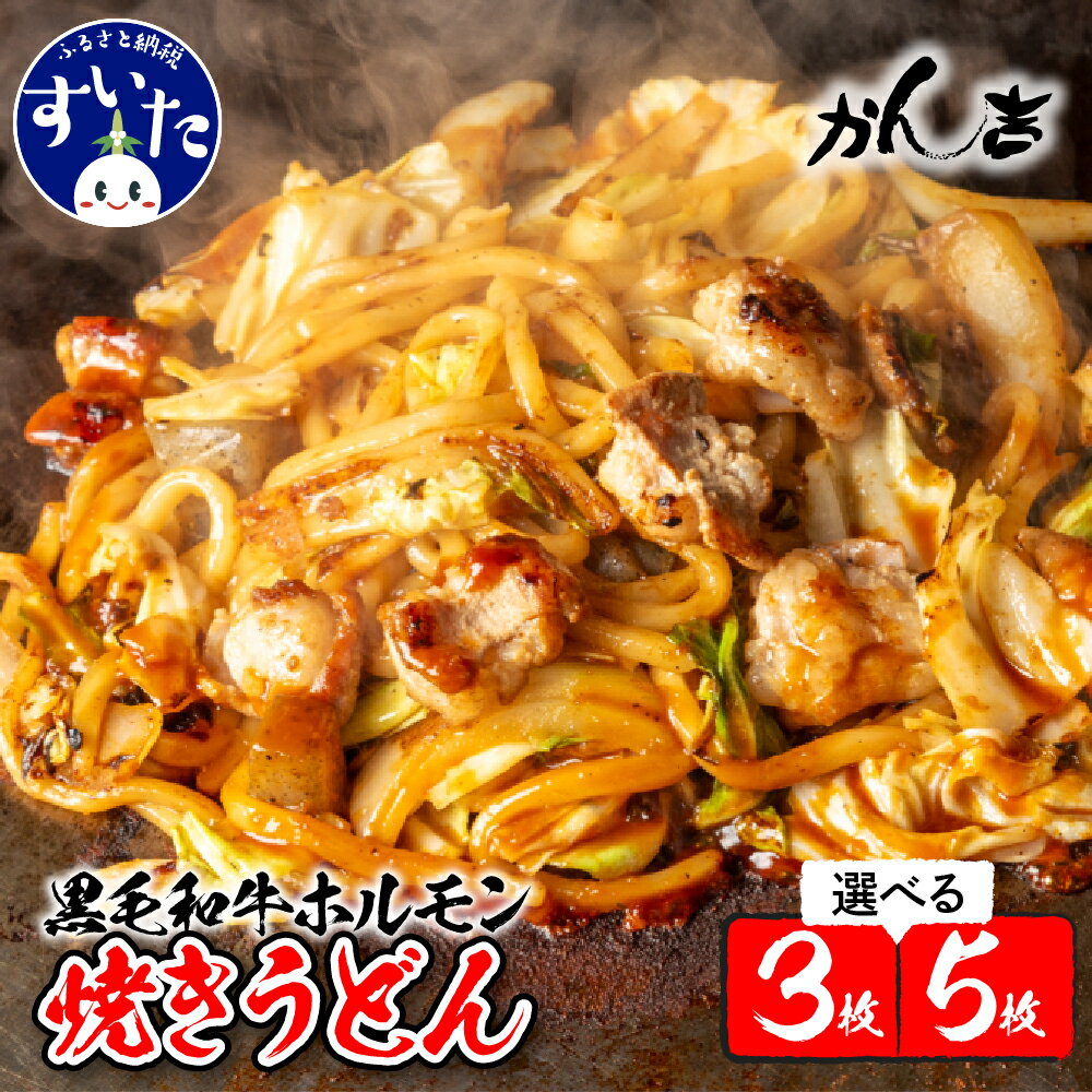 【ふるさと納税】 黒毛和牛 ホルモン 焼うどん 450g ( 選べる枚数 : 3枚 5枚 ) うどん 饂飩 冷凍 惣菜 大阪 大阪府 吹田市