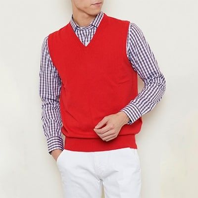 日本製 カシミヤ100% Vベスト 赤 Lサイズ｜敬老の日 ギフト 誕生日プレゼント 贈り物 父の日 母の日 [2518]