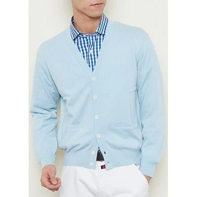 日本製 カシミヤ100% カーディガン サックス Sサイズ｜敬老の日 お歳暮 御歳暮 贈答品 ギフト 誕生日プレゼント 贈り物 父の日 母の日 お年賀 寒中見舞い クリスマス お見舞 [2524]