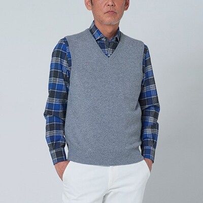 日本製 カシミヤ100% Vベスト ライトグレー Sサイズ｜敬老の日 お歳暮 御歳暮 贈答品 ギフト 誕生日プレゼント 贈り物 父の日 母の日 お年賀 寒中見舞い クリスマス お見舞 [2549]