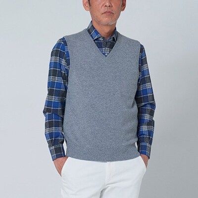 日本製 カシミヤ100% Vベスト ライトグレー Mサイズ｜敬老の日 お歳暮 御歳暮 贈答品 ギフト 誕生日プレゼント 贈り物 父の日 母の日 お年賀 寒中見舞い クリスマス お見舞 [2550]