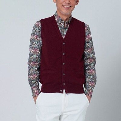 日本製 カシミヤ100% 前開きベスト ワイン Sサイズ｜敬老の日 お歳暮 御歳暮 贈答品 ギフト 誕生日プレゼント 贈り物 父の日 母の日 お年賀 寒中見舞い クリスマス お見舞 [2553]