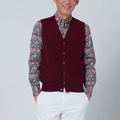 日本製 カシミヤ100% 前開きベスト ワイン Mサイズ｜敬老の日 お歳暮 御歳暮 贈答品 ギフト 誕生日プレゼント 贈り物 父の日 母の日 お年賀 寒中見舞い クリスマス お見舞 [2554]