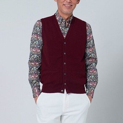 日本製 カシミヤ100% 前開きベスト ワイン Lサイズ｜敬老の日 お歳暮 御歳暮 贈答品 ギフト 誕生日プレゼント 贈り物 父の日 母の日 お年賀 寒中見舞い クリスマス お見舞 [2555]