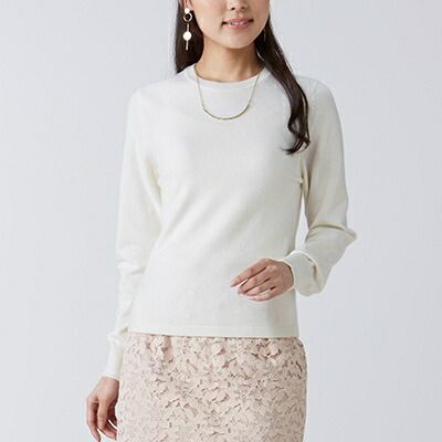 日本製 カシミヤ100% レディース クルーネック 白 Mサイズ｜敬老の日 ギフト 誕生日プレゼント 贈り物 母の日 [2574]
