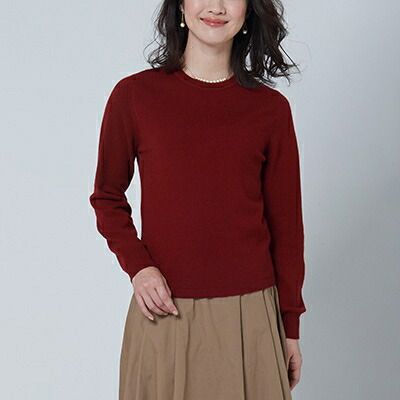 日本製 カシミヤ100% レディース クルーネック ワイン Lサイズ｜敬老の日 ギフト 誕生日プレゼント 贈り物 母の日 [2579]