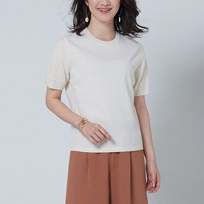 日本製 カシミヤ100% レディース クルーネック半袖 白 Mサイズ｜敬老の日 ギフト 誕生日プレゼント 贈り物 母の日 [2582]