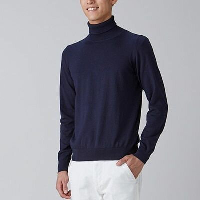 日本製 カシミヤ100% タートルネック ネイビー Mサイズ｜敬老の日 お歳暮 御歳暮 贈答品 ギフト 誕生日プレゼント 贈り物 父の日 母の日 お年賀 寒中見舞い クリスマス お見舞 [2586]