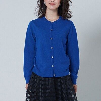 日本製 カシミヤ100% レディース クルーカーディガン ブルー Sサイズ｜敬老の日 ギフト 誕生日プレゼント 贈り物 父の日 母の日 [2569]