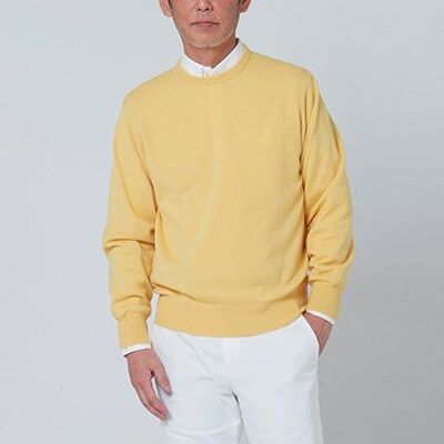 日本製 カシミヤ100% クルーネック 黄色 2Lサイズ｜敬老の日 お歳暮 御歳暮 贈答品 ギフト 誕生日プレゼント 贈り物 父の日 母の日 お年賀 寒中見舞い クリスマス お見舞 [2616]