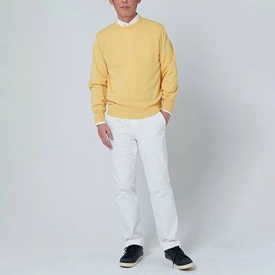 【ふるさと納税】日本製 カシミヤ100% クルーネック 黄色 2Lサイズ｜敬老の日 お歳暮 御歳暮 贈答品 ギフト 誕生日プレゼント 贈り物 父の日 母の日 お年賀 寒中見舞い クリスマス お見舞 [2616] サムネイル2