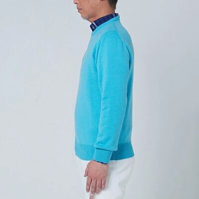 【ふるさと納税】日本製 カシミヤ100% クルーネック ターコイズブルー Lサイズ｜敬老の日 お歳暮 御歳暮 贈答品 ギフト 誕生日プレゼント 贈り物 父の日 母の日 お年賀 寒中見舞い クリスマス お見舞 [2619] サムネイル3